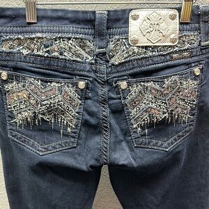 Miss Me Dark dark Blue mid rise easy Boot Jeans Embellished Pockets size 29 x 27